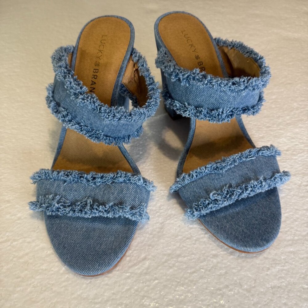 Lucky Brand Mkennah Denim Heel 7.5 Blue Block Heel - Picture 3 of 8